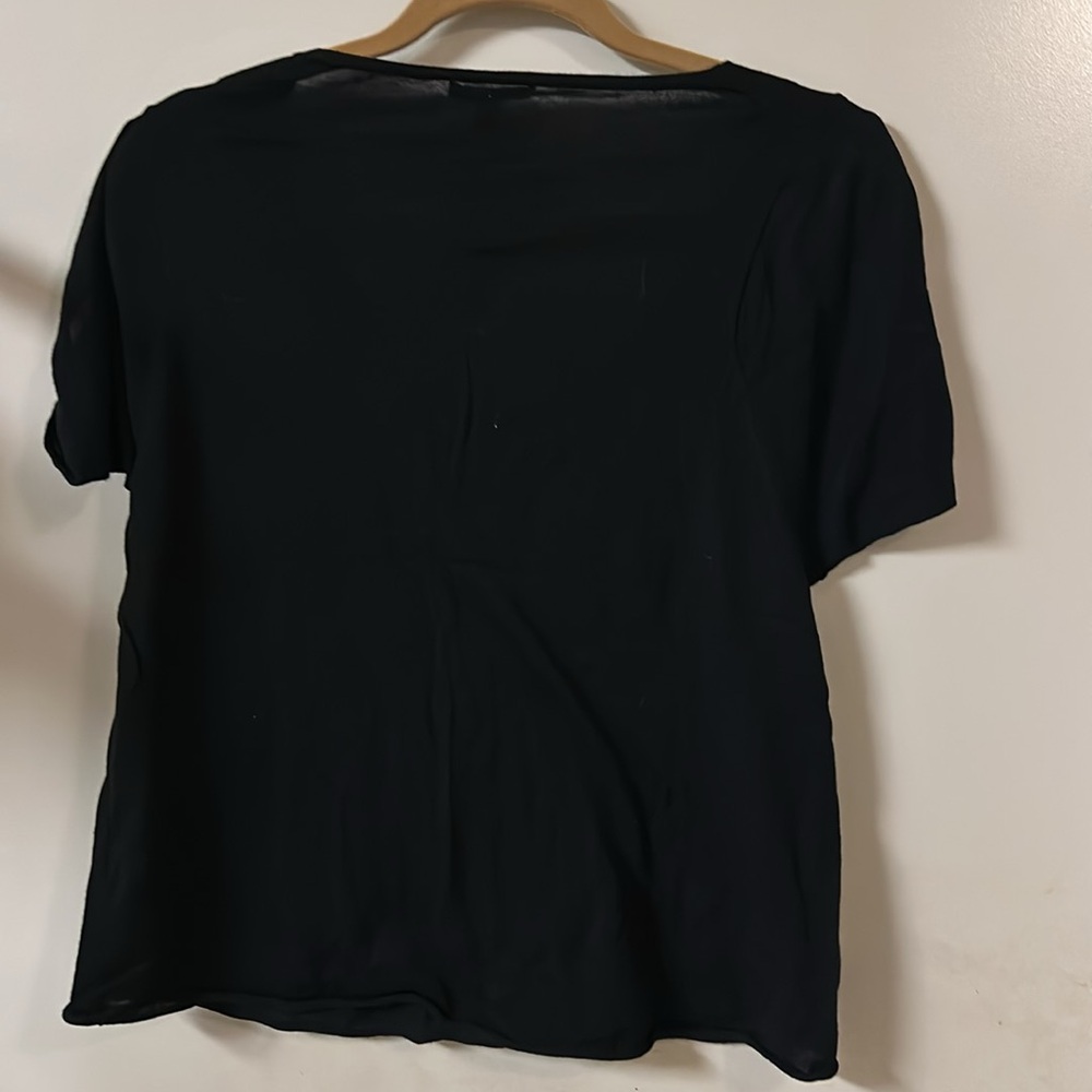 Cropped black top with linen blend - Picture 4 of 4